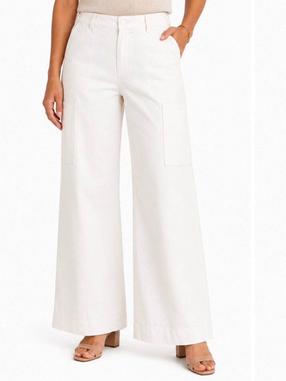 Elie Tahari White Cotton Wide Leg Cargo Pants Size 2